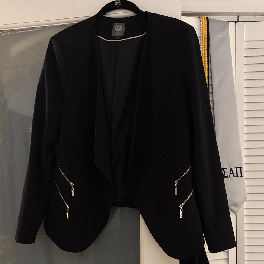 Vince Camuto Black Blazer with Dual Zipper Pockets